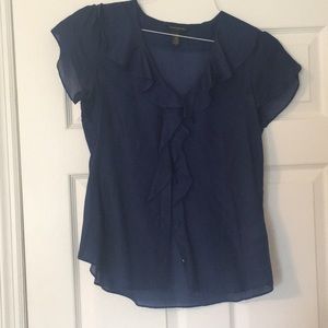 LOFT - short sleeved, navy blue, sheer blouse